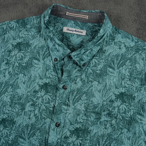 Tommy Bahama Other - Tommy Bahama Button Down Shirt Mens 2XL Teal Tropical Floral Hawaiian Seersucker